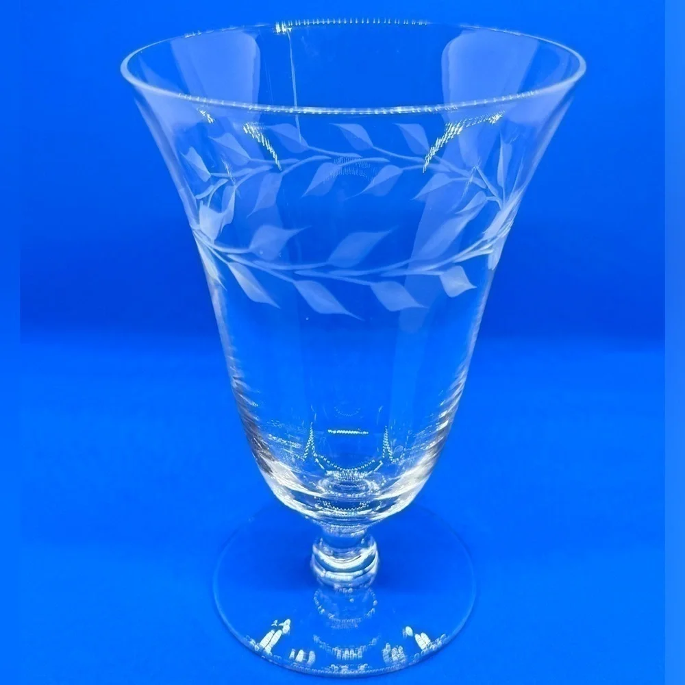 Vintage Glass Laurel Leaves Cut 10oz Parfait/Footed Tumbler Set of 4